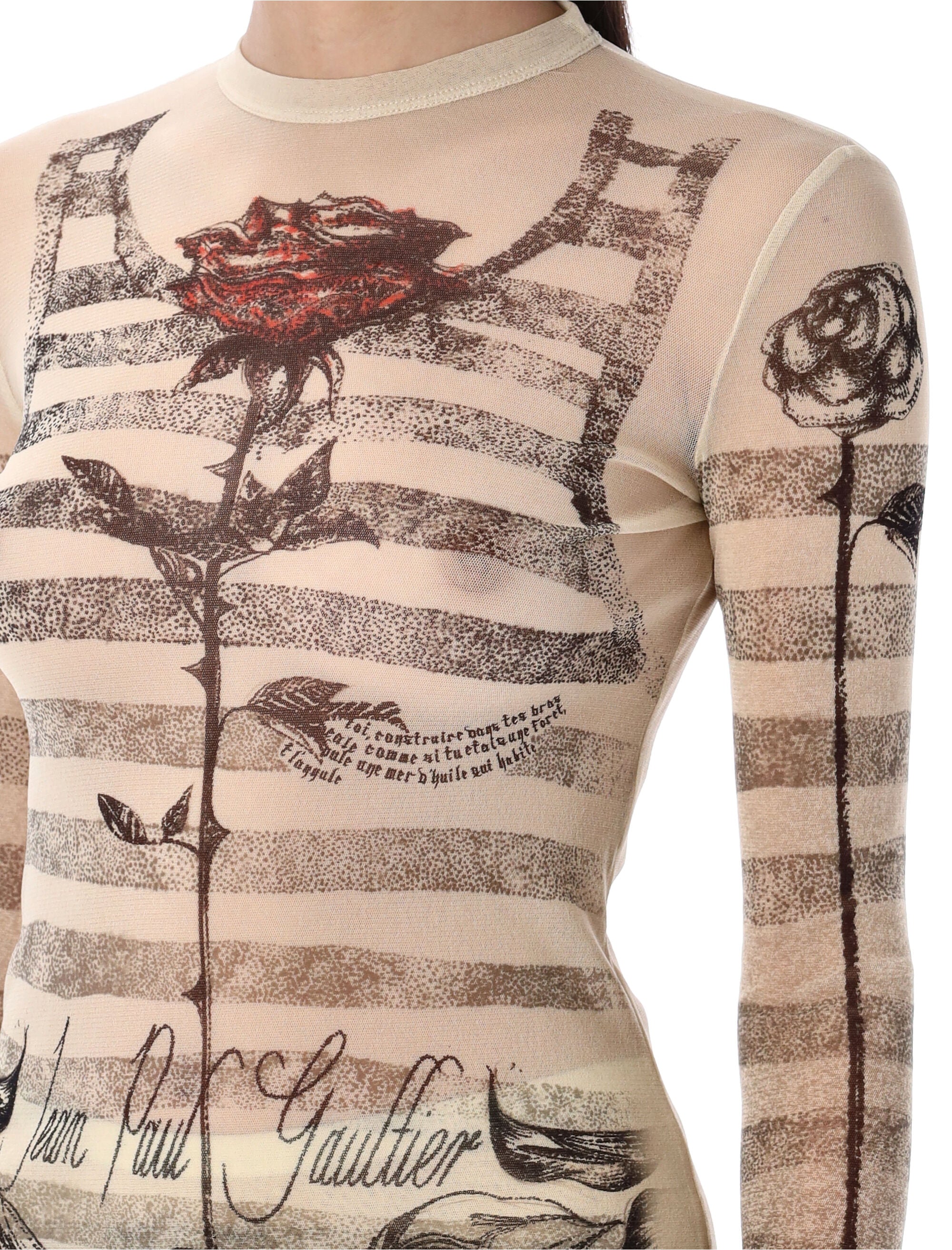 JEAN PAUL GAULTIER Mesh Tattoo Mariner Top - Size S