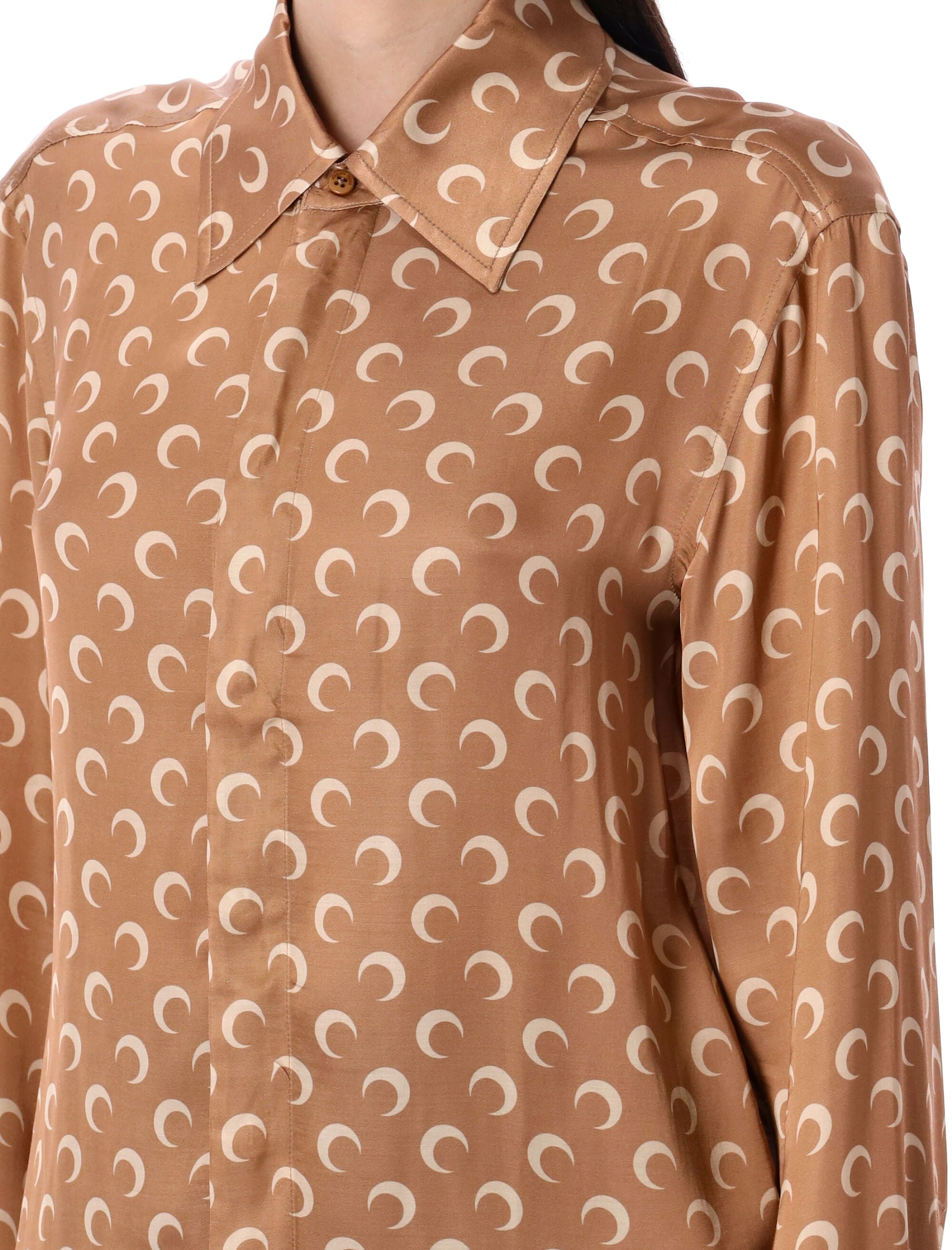 MARINE SERRE Moon Satin Shirt - Relaxed Fit, Long Sleeves, Size S
