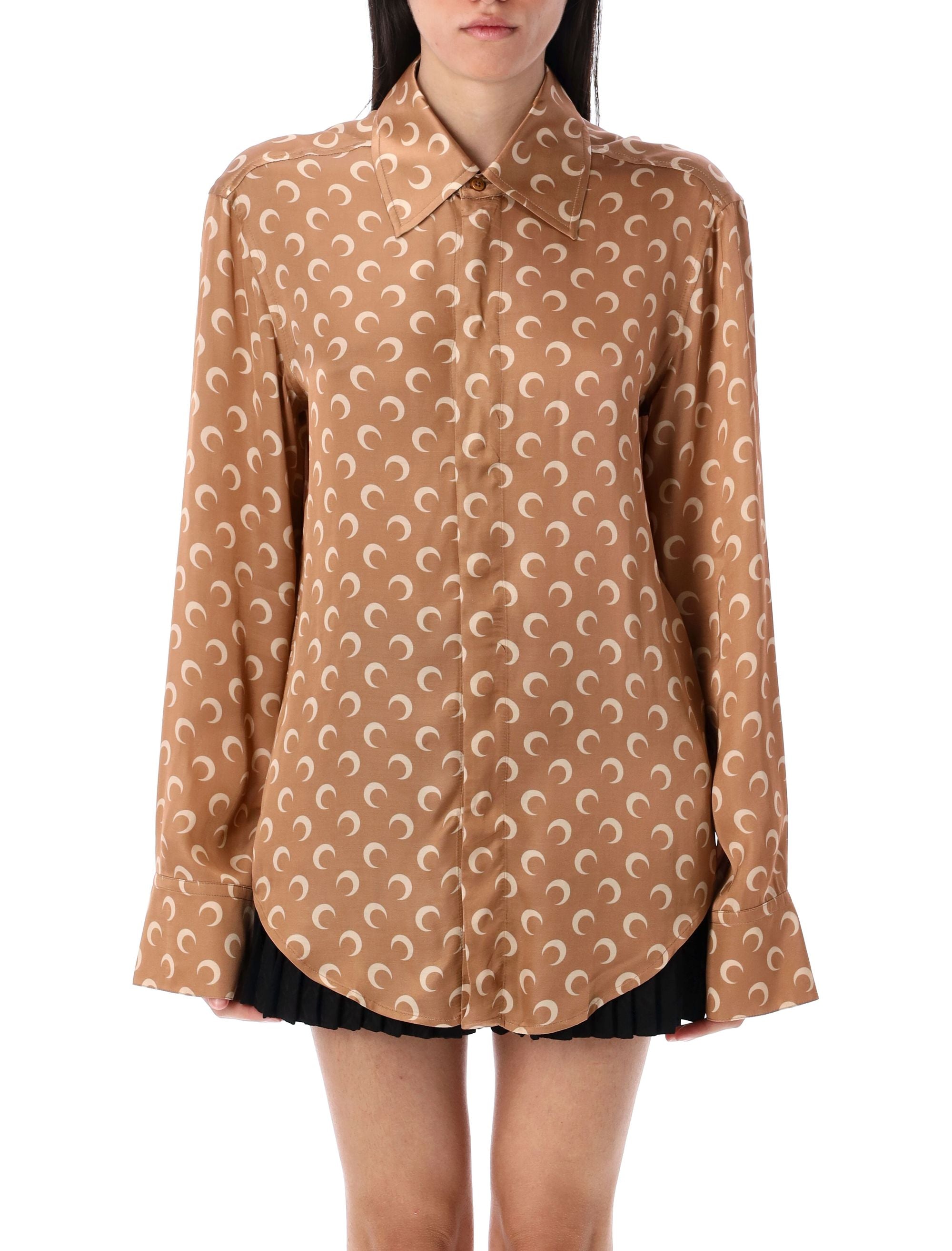 MARINE SERRE Moon Satin Shirt - Relaxed Fit, Long Sleeves, Size S