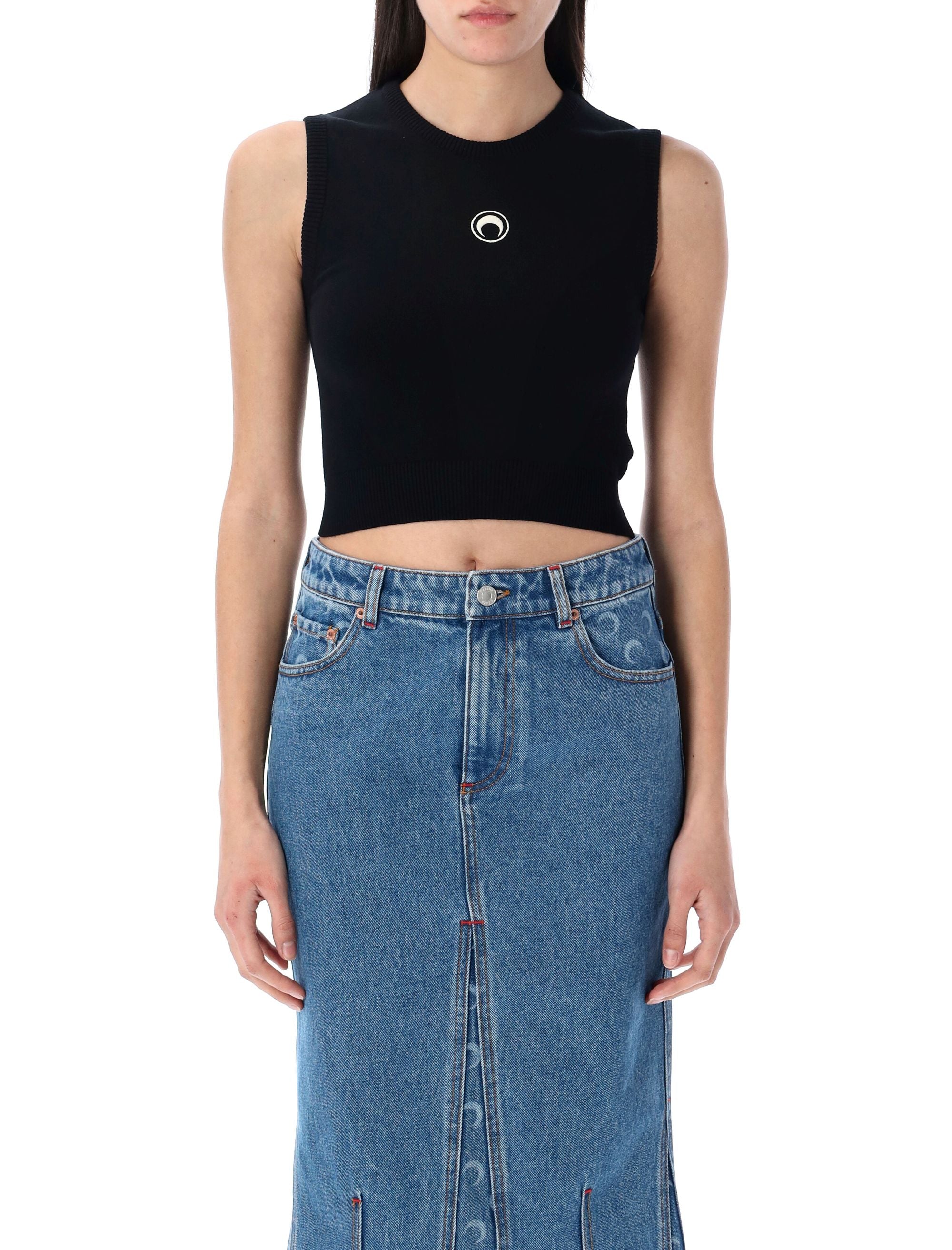 MARINE SERRE Moon Logo Knit Vest - Fitted Sleeveless Design