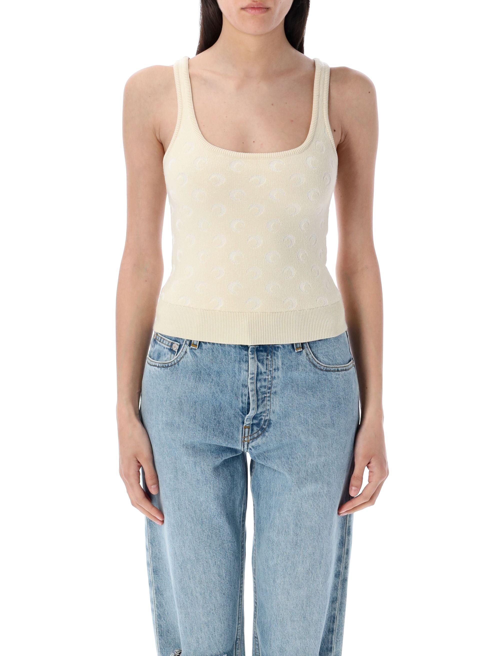 MARINE SERRE Cropped Moon Jacquard Knit Strap Top - Women's Size S