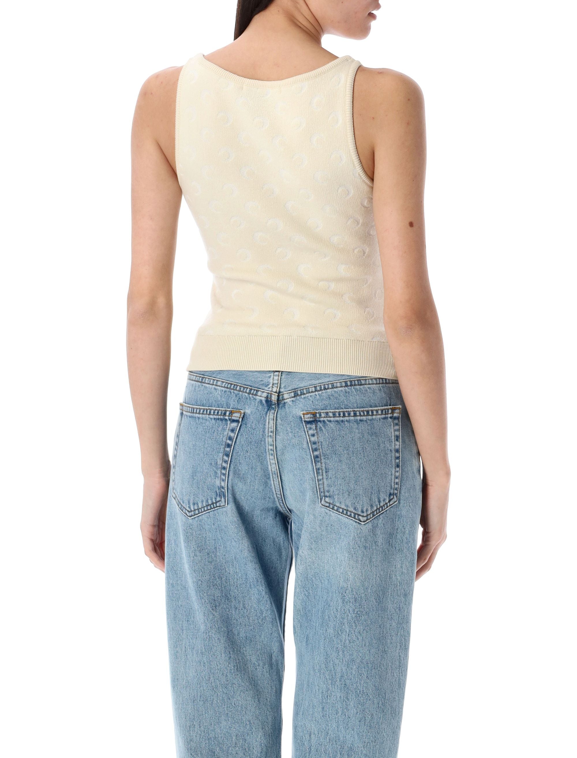 MARINE SERRE Cropped Moon Jacquard Knit Strap Top - Women's Size S