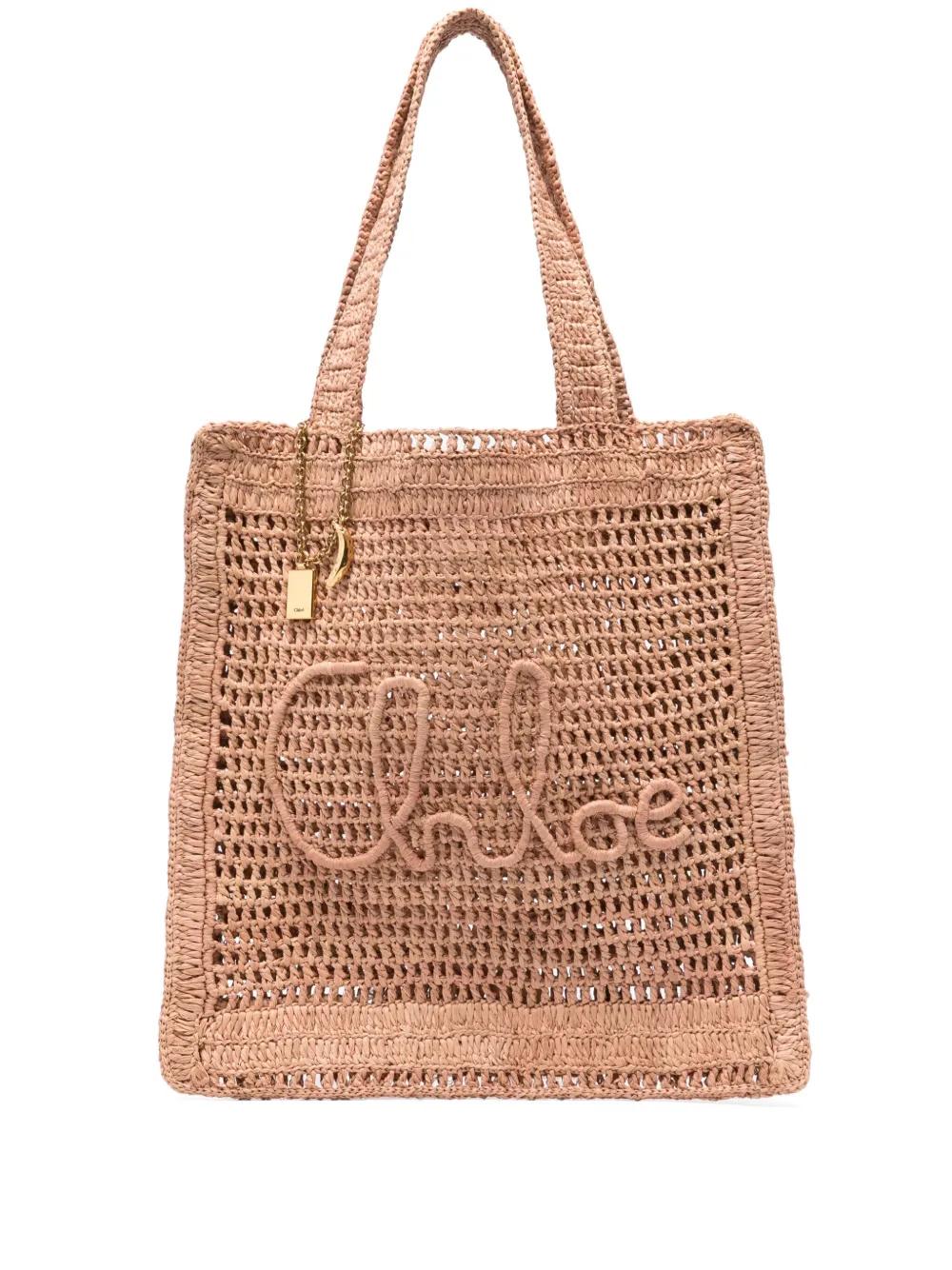 CHLOÉ Antiqued Raffia Estate Banana Shopping Handbag