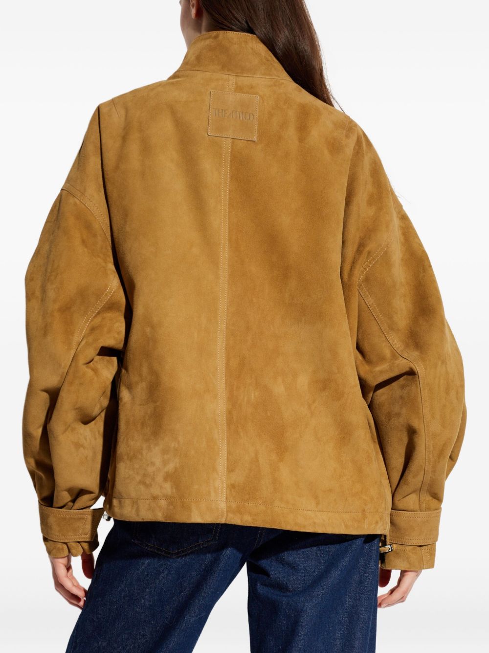 THE ATTICO Suede Leather Bomber Jacket with High Neck and Pockets