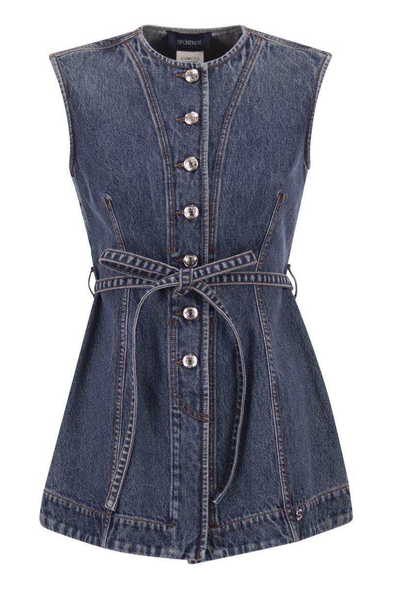 MAX MARA SPORTMAX Denim Sleeveless Top with Knotted Waist Belt