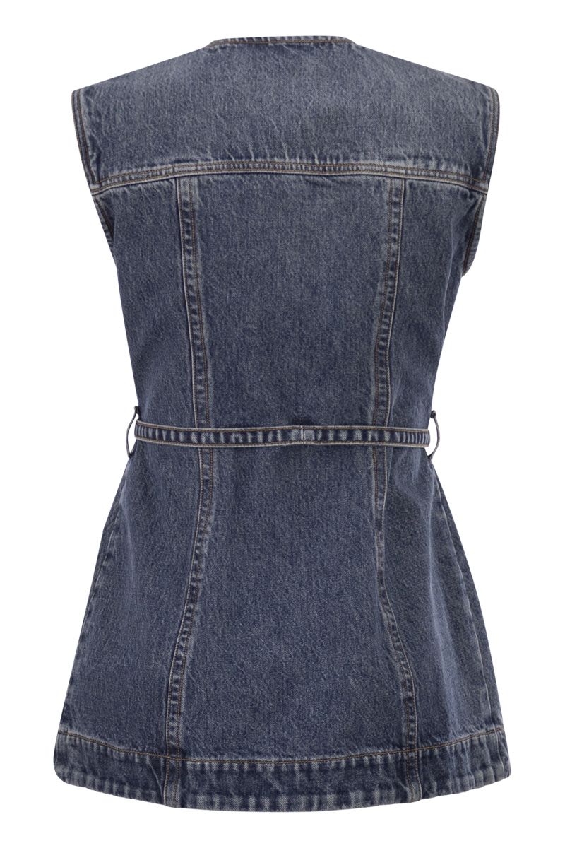 MAX MARA SPORTMAX Denim Sleeveless Top with Knotted Waist Belt