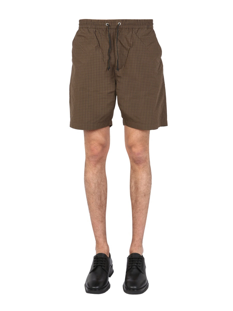 UNIVERSAL WORKS Men's Check Pattern Bermuda Shorts with Drawstring