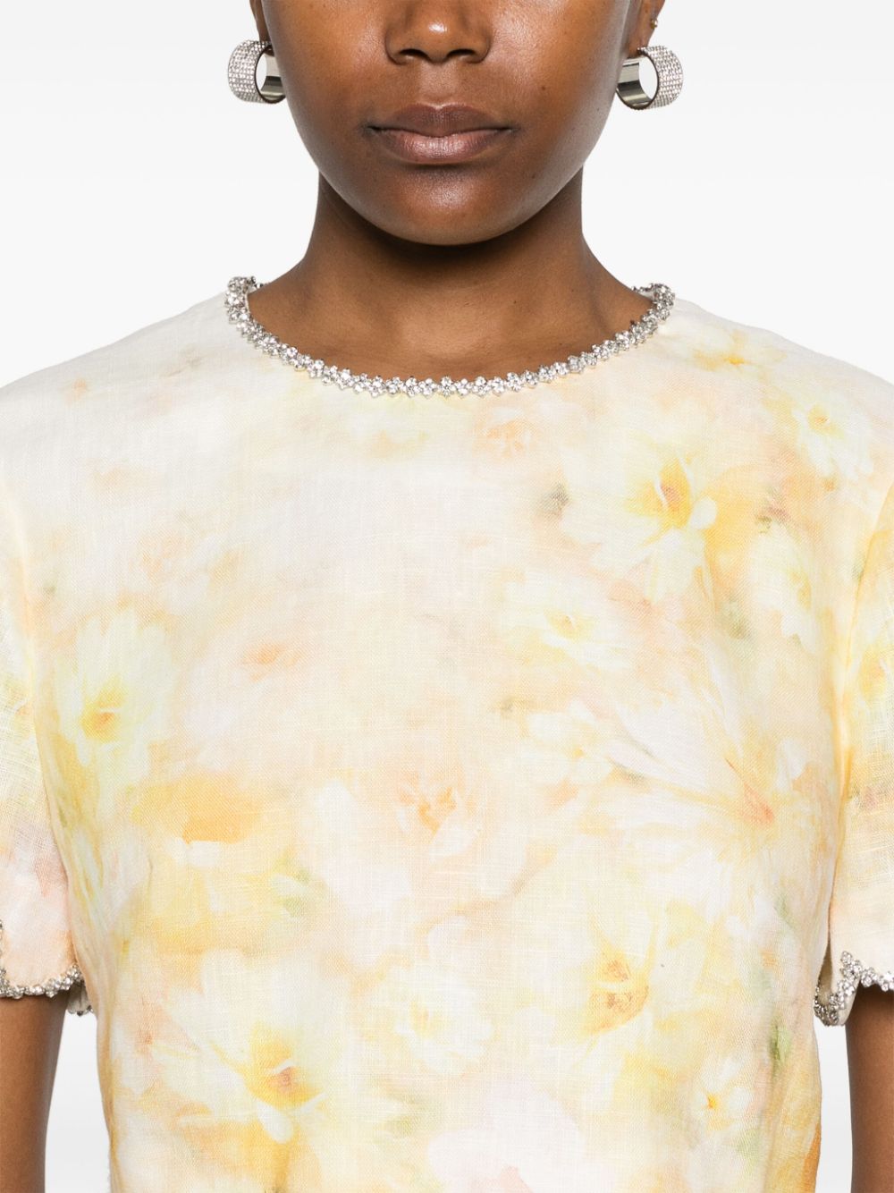 ZIMMERMANN Floral Embellished Cropped Linen Top
