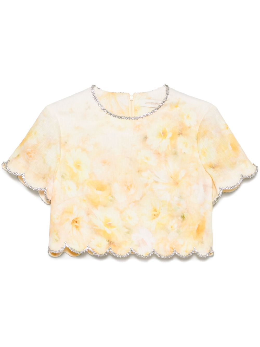 ZIMMERMANN Floral Embellished Cropped Linen Top