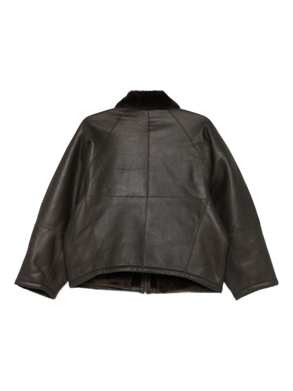 ALYSI Women's Leather Jacket with Shearling Collar