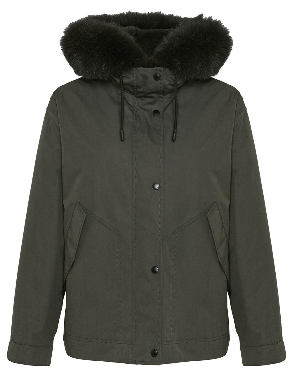 YVES SALOMON Short Parka Jacket with Fox and Rabbit Fur for Women