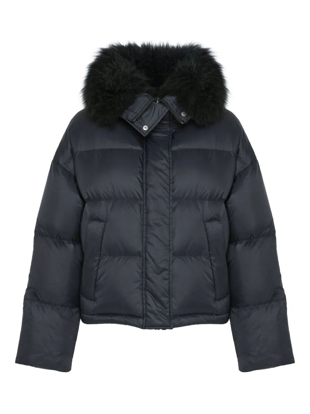 YVES SALOMON Short Down Jacket with Fluffy Lambswool Trim