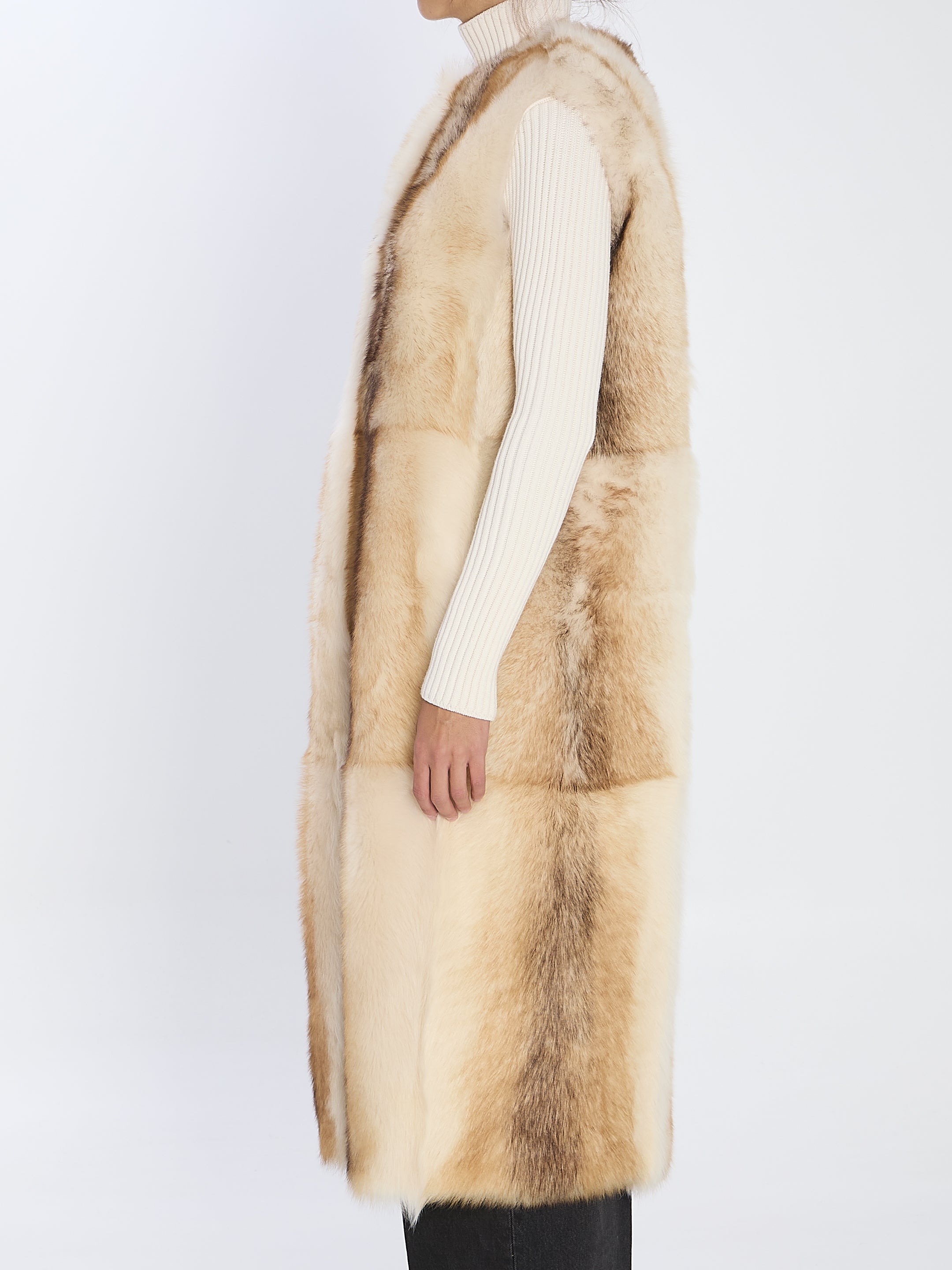 YVES SALOMON Long Lamb Fur Vest - Size 36