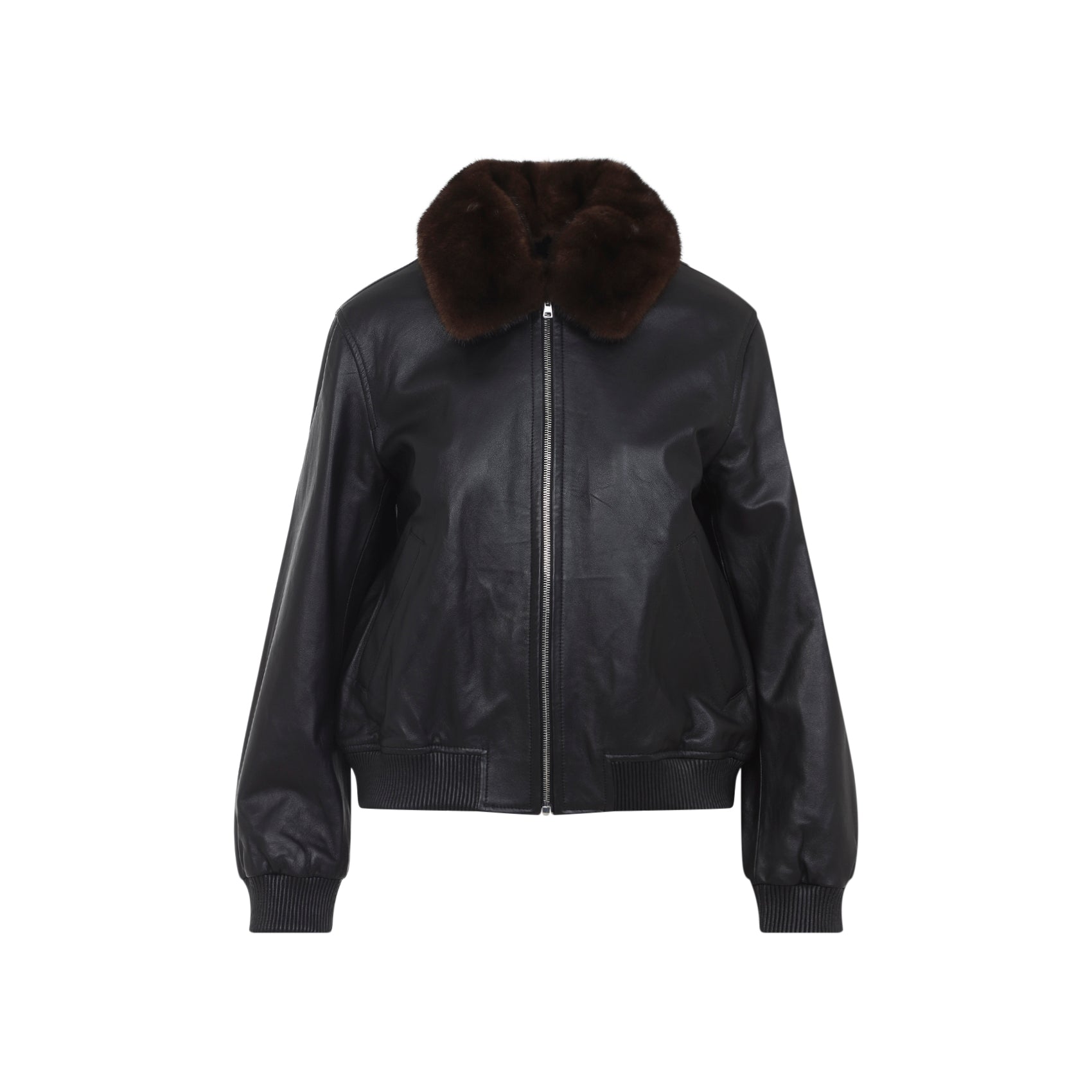 YVES SALOMON Leather Jacket with Detachable Mink Collar