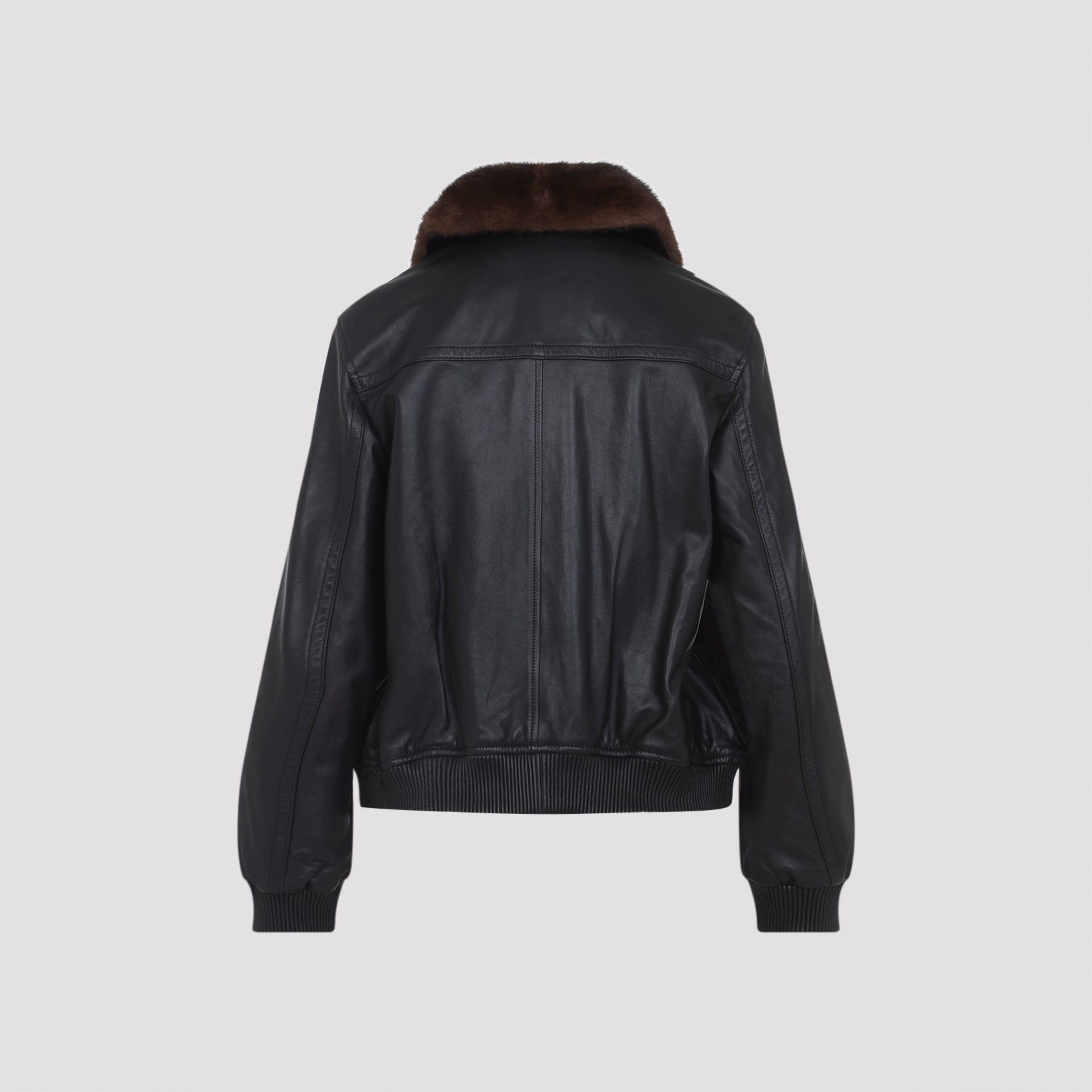 YVES SALOMON Leather Jacket with Detachable Mink Collar