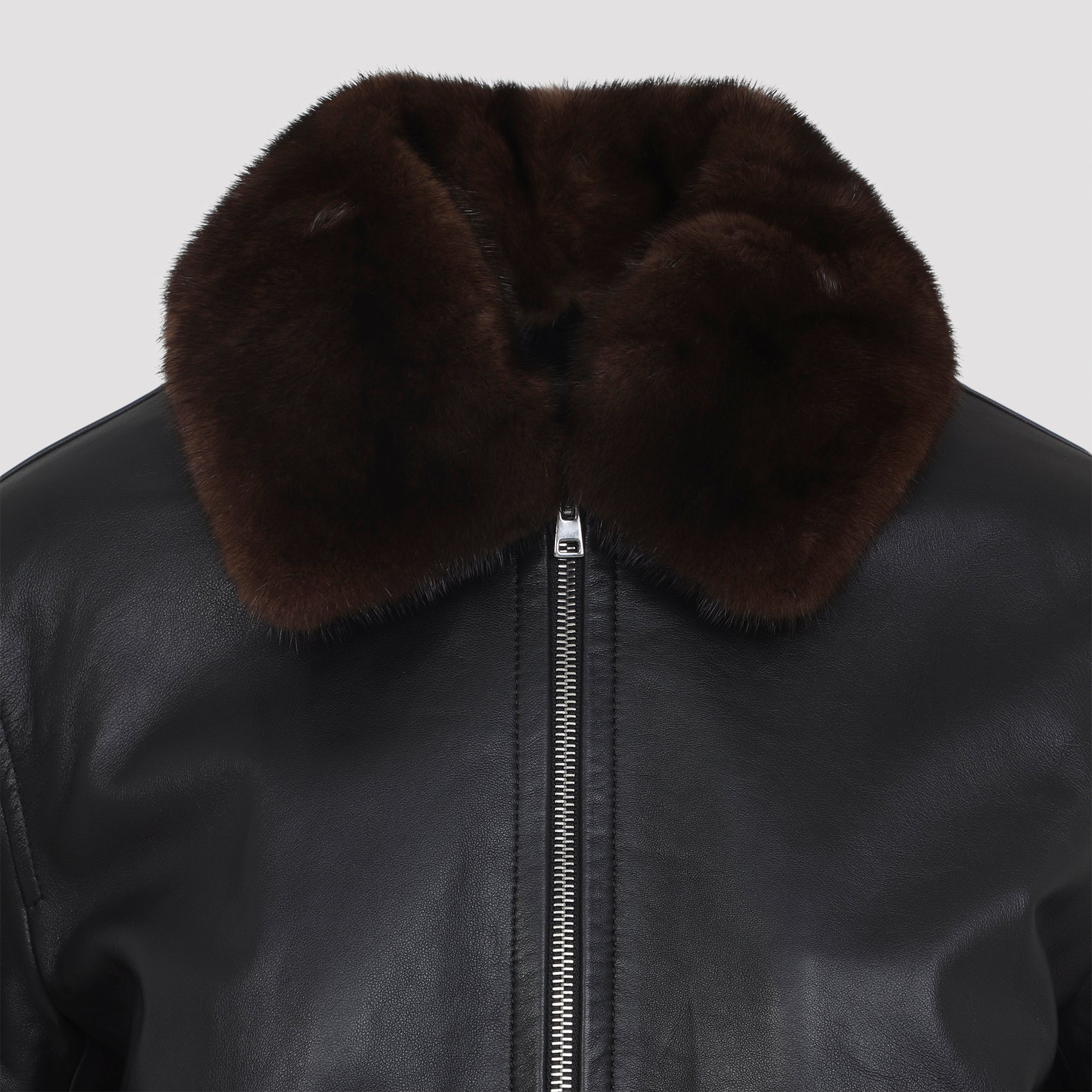 YVES SALOMON Leather Jacket with Detachable Mink Collar