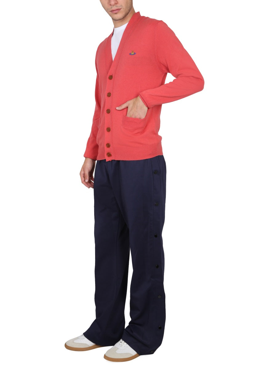 VIVIENNE WESTWOOD Men's V-Neck Front Button Cardigan with Embroidered Detail