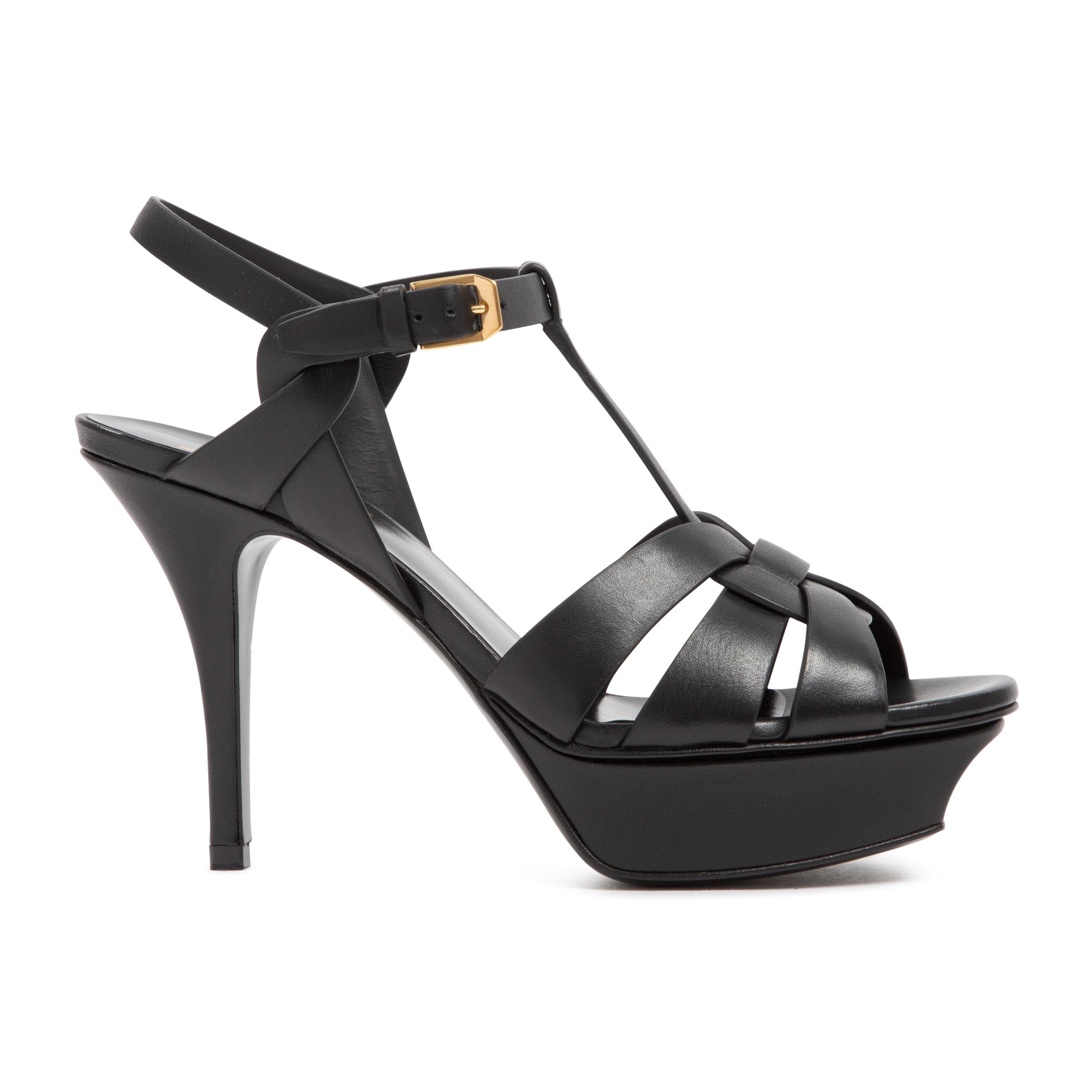 SAINT LAURENT Leather Tribute Sandals - 10cm Heel Height