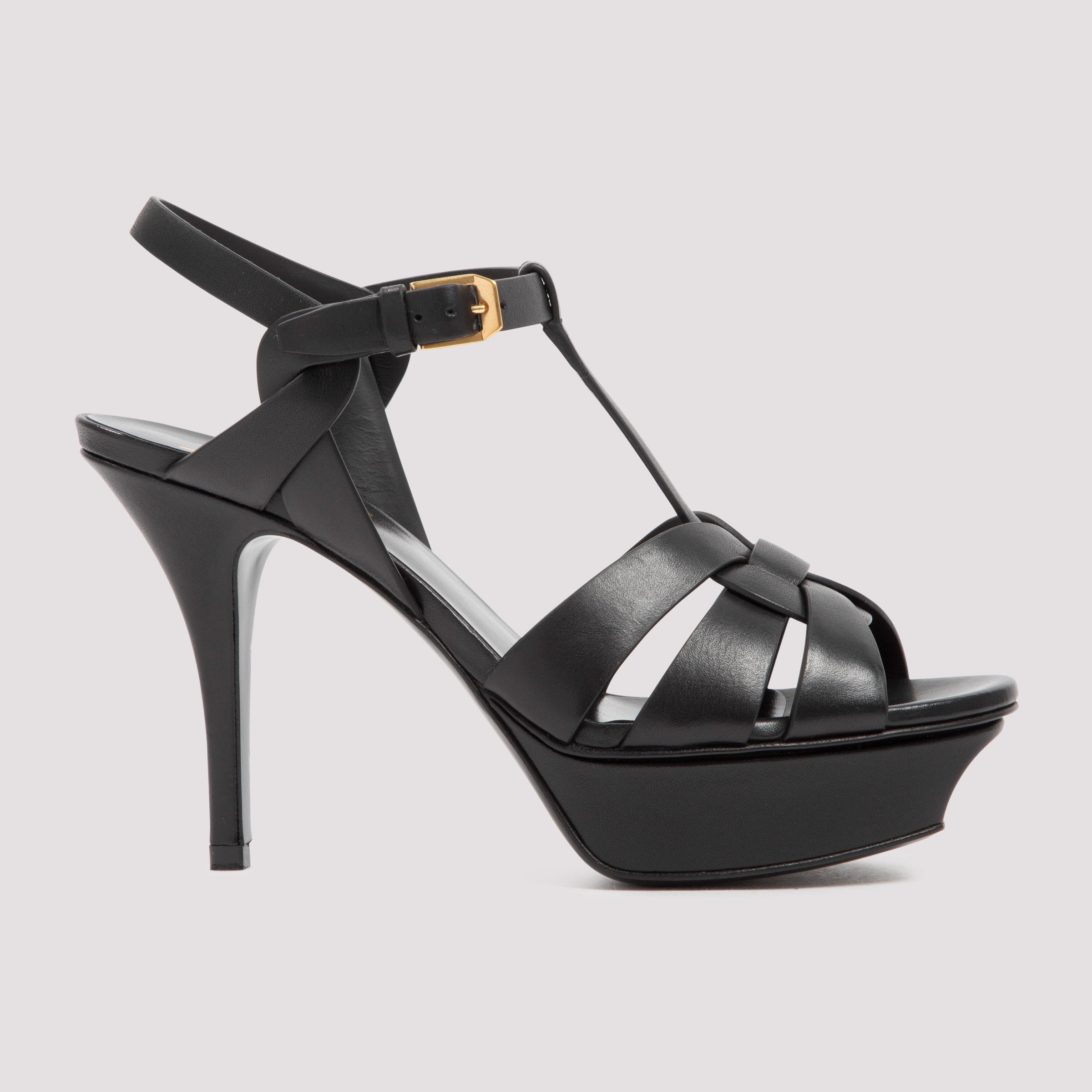 SAINT LAURENT Leather Tribute Sandals - 10cm Heel Height