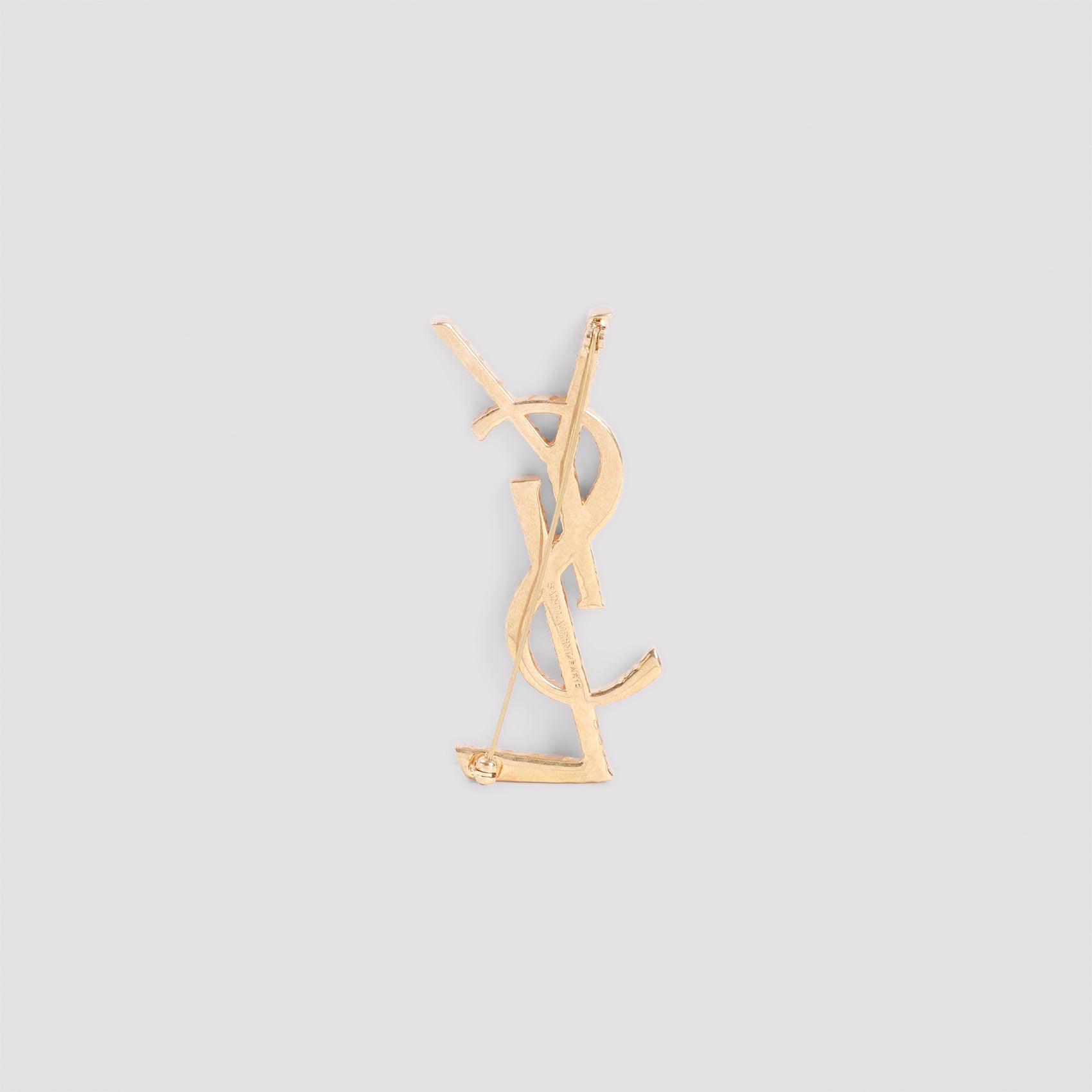 SAINT LAURENT YSL Metallic Brass Brooche Pin