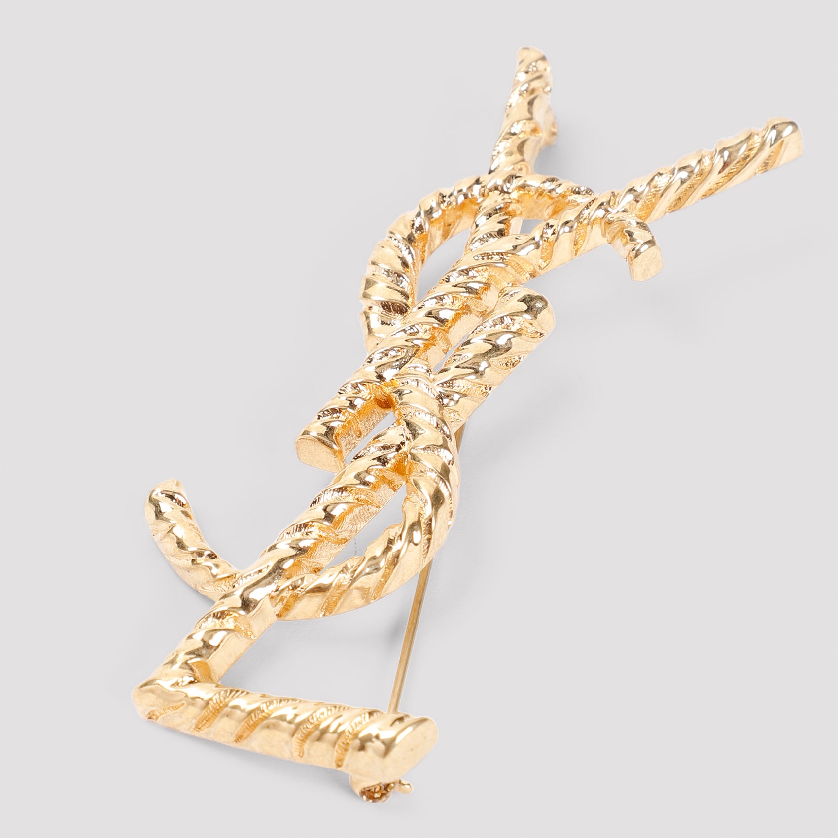 SAINT LAURENT YSL Metallic Brass Brooche Pin