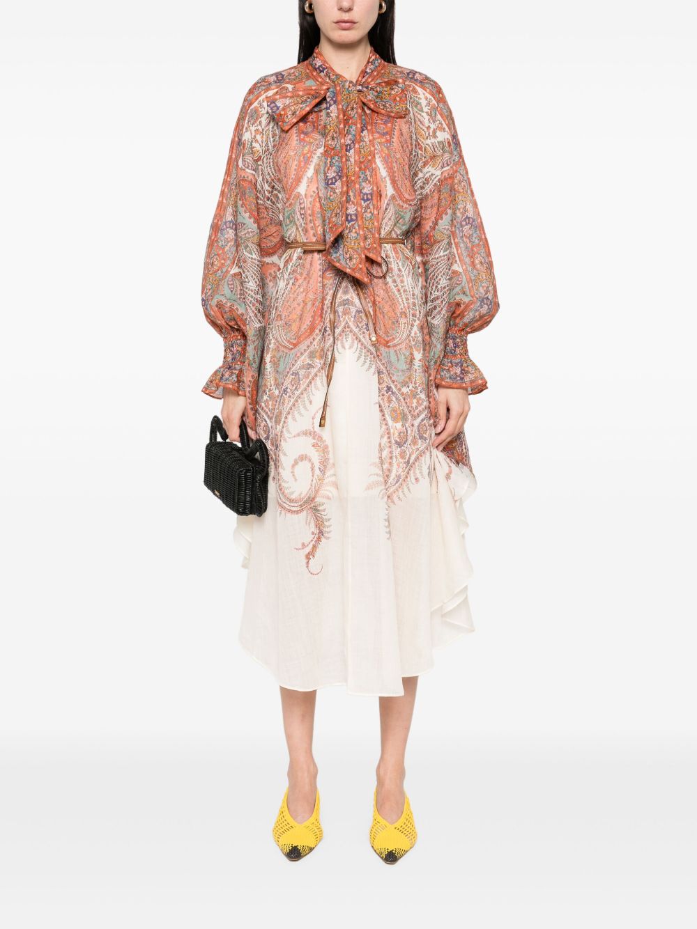 ZIMMERMANN Chic Tie Neck Midi Dress with Removable Belt - Size 1