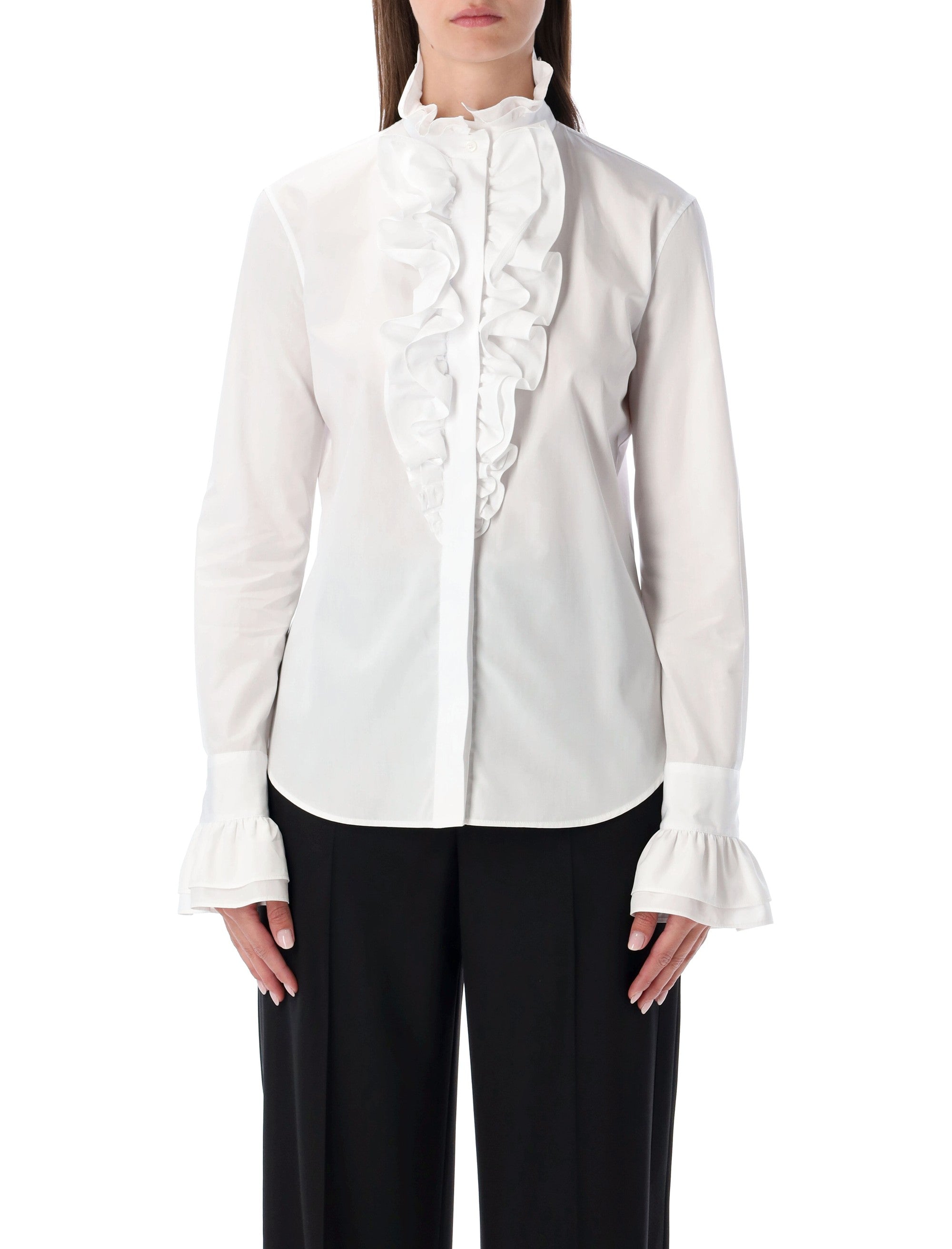 RALPH LAUREN Dolley Cotton Broadcloth Shirt with Ruffles - Size 4