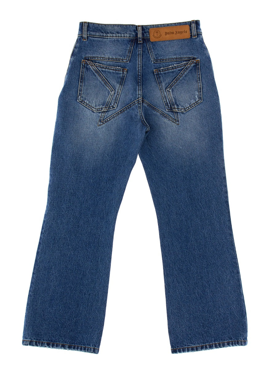 MONCLER GENIUS Vintage Effect Denim Jeans with Star Inlays for Men