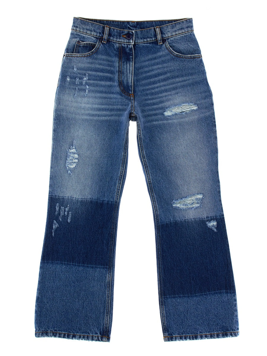 MONCLER GENIUS Vintage Effect Denim Jeans with Star Inlays for Men