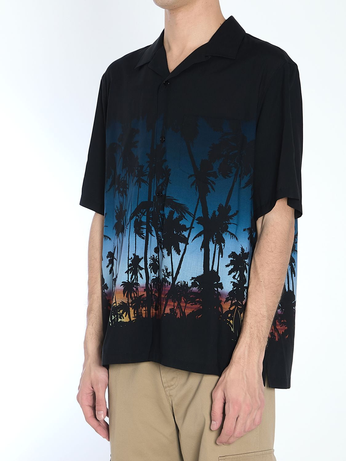 CELINE Printed Viscose Short Sleeve Shirt with Front Pocket