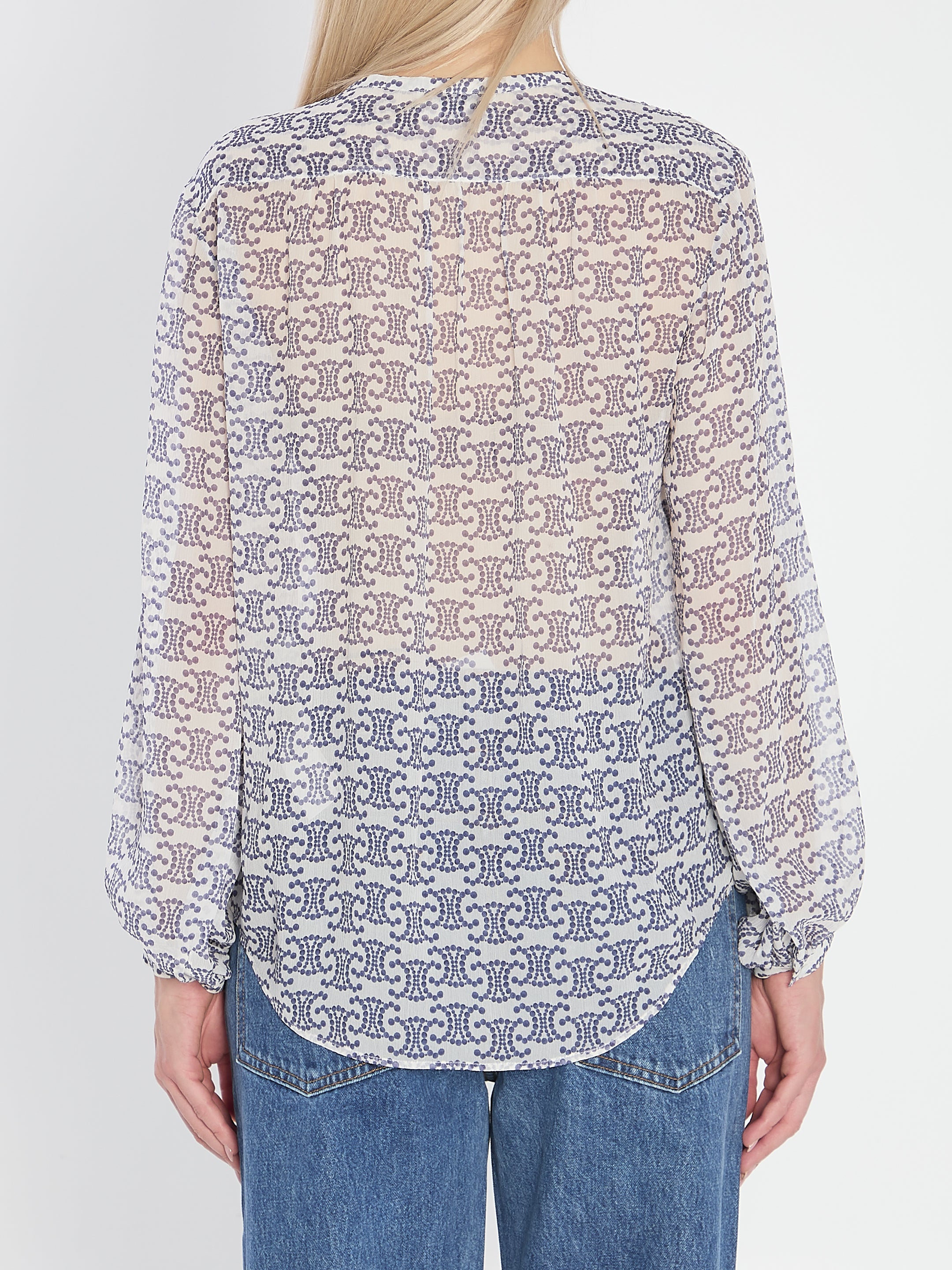 CELINE Silk Blouse with V-Neckline and Ties - Size 38