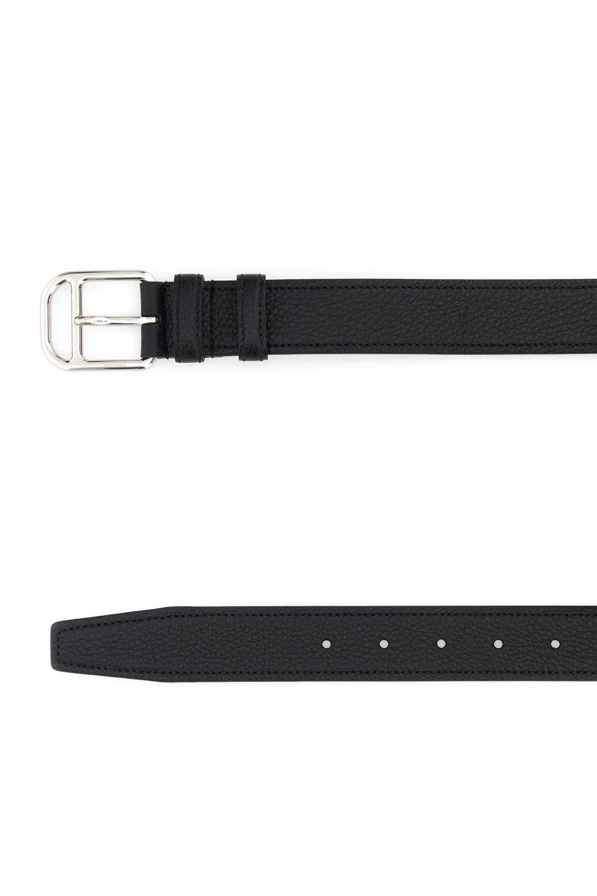 PRADA Leather Belt with Silver Metal Finishing for Men