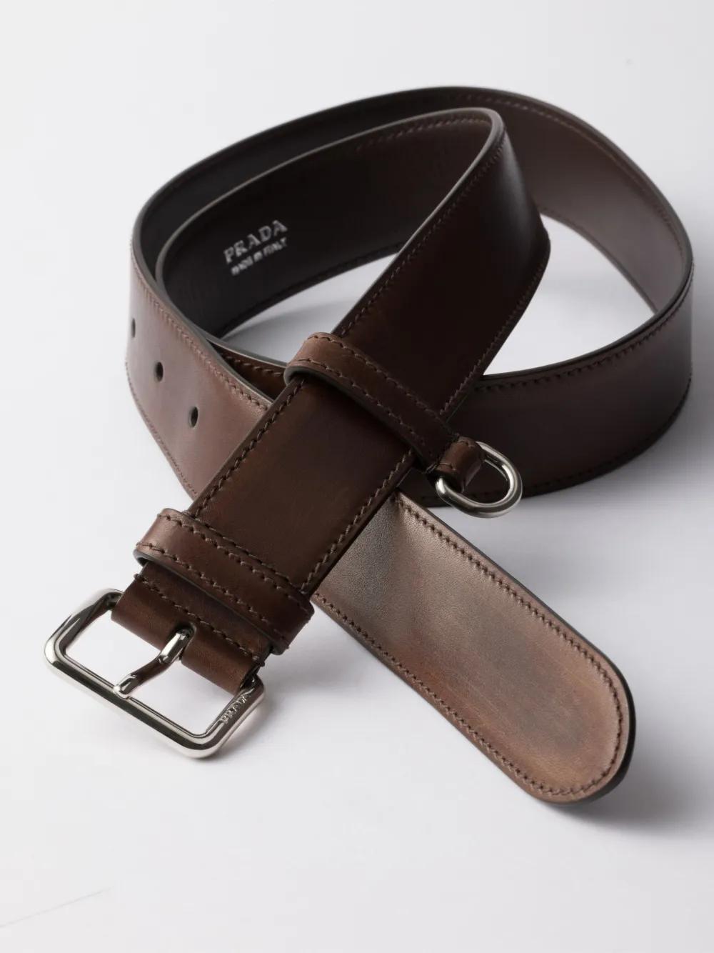 PRADA Antique Finish Leather Belt for Men