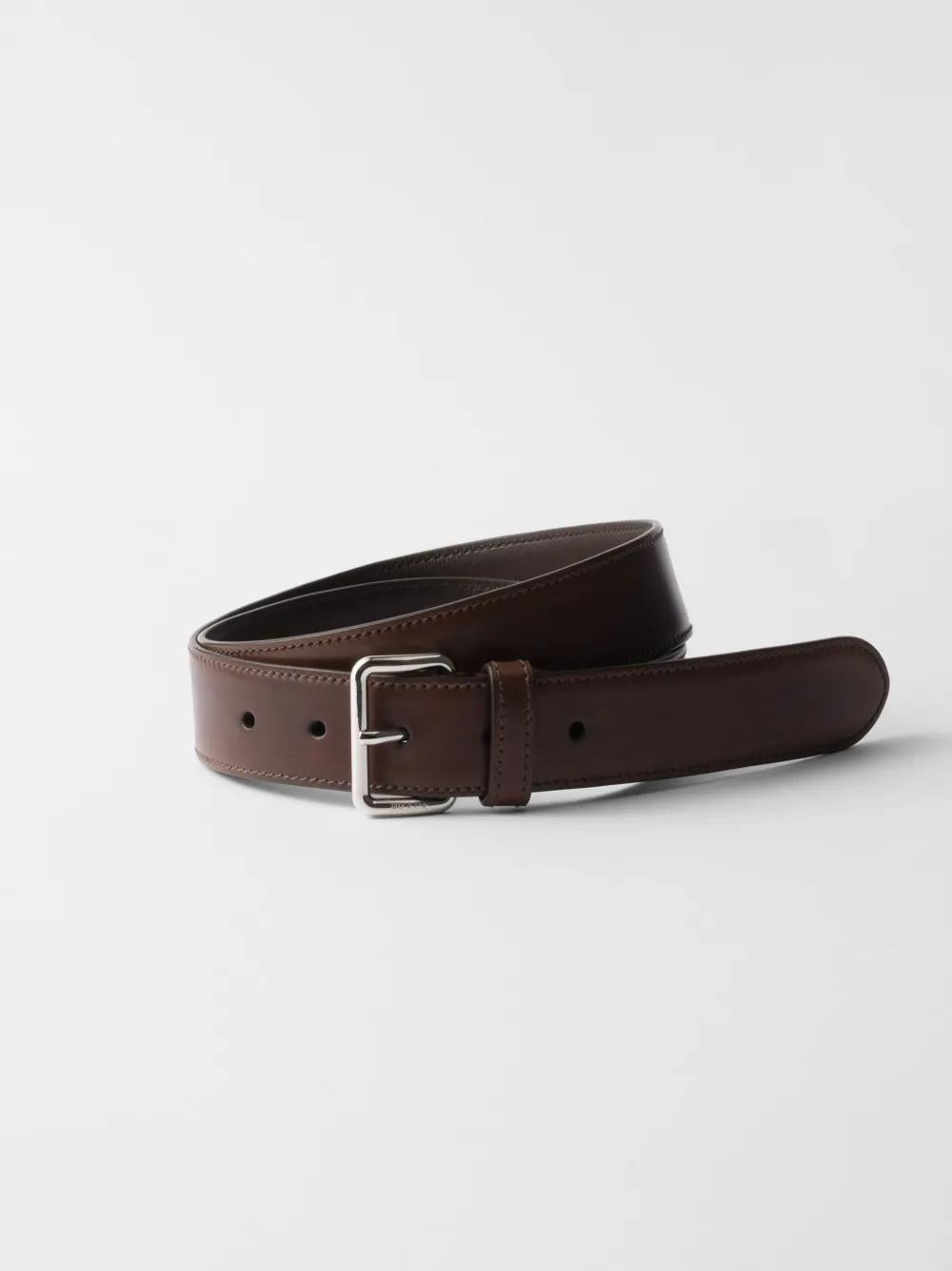 PRADA Antique Finish Leather Belt for Men