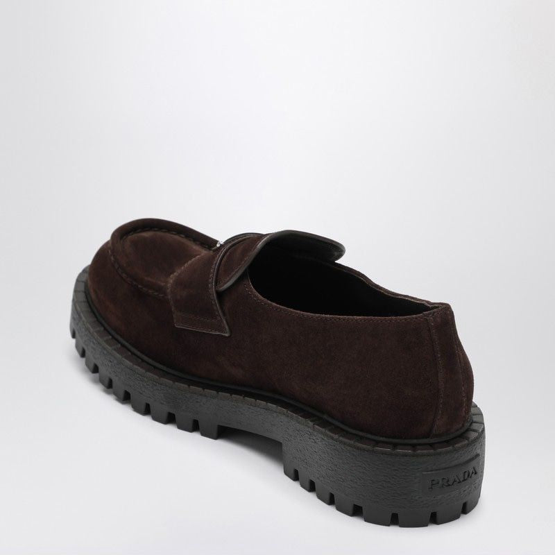PRADA Men's Suede Leather Loafers with Enamel Logo
