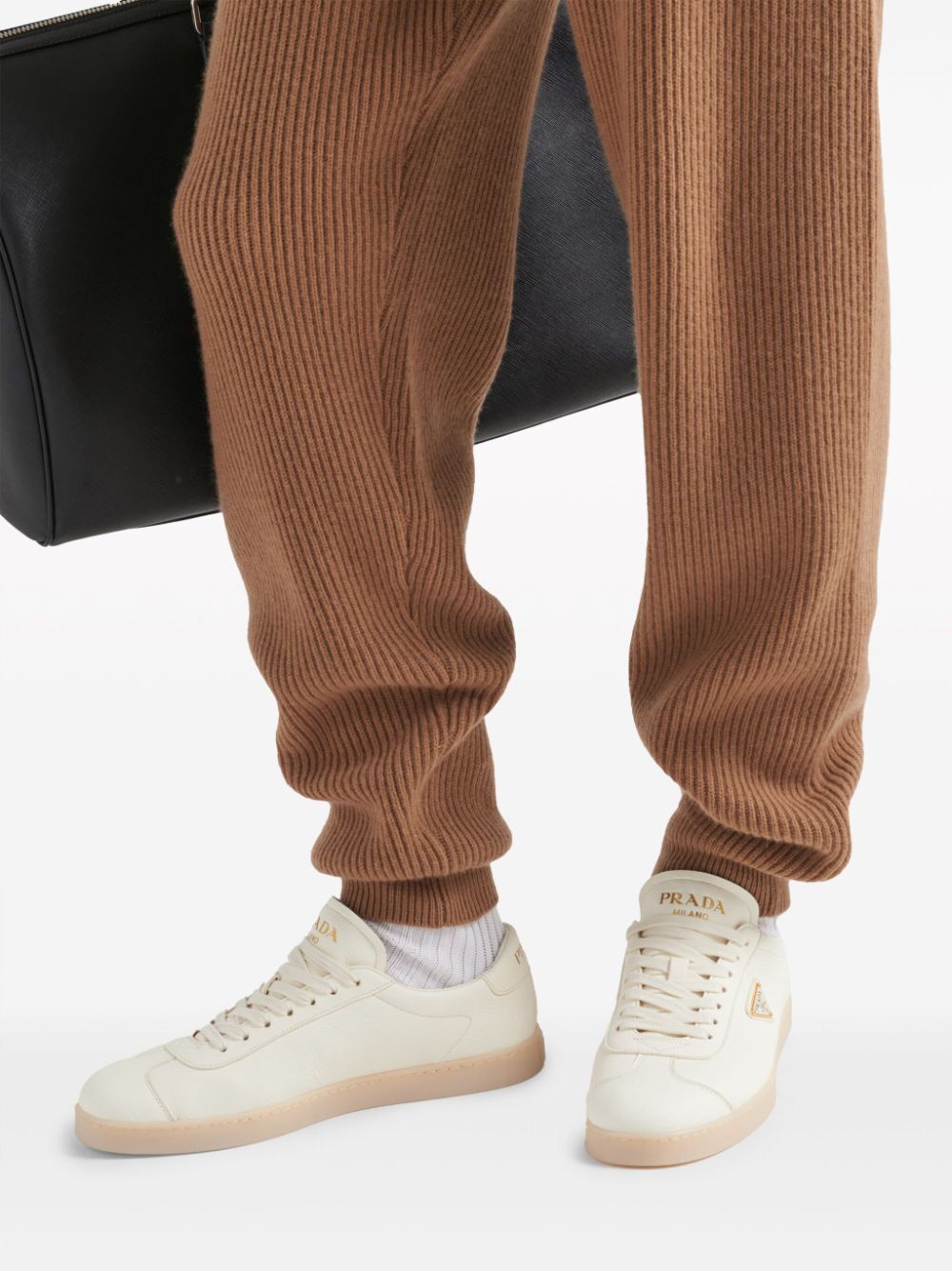 PRADA Grainy Leather Men's Sneakers with 2.5 CM Sole