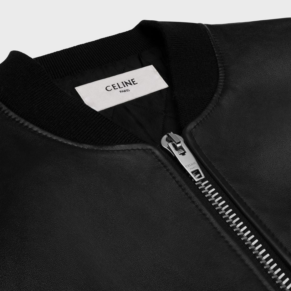 CELINE Women's 100% Leather Jacket with Zipped Sleeve Pocket