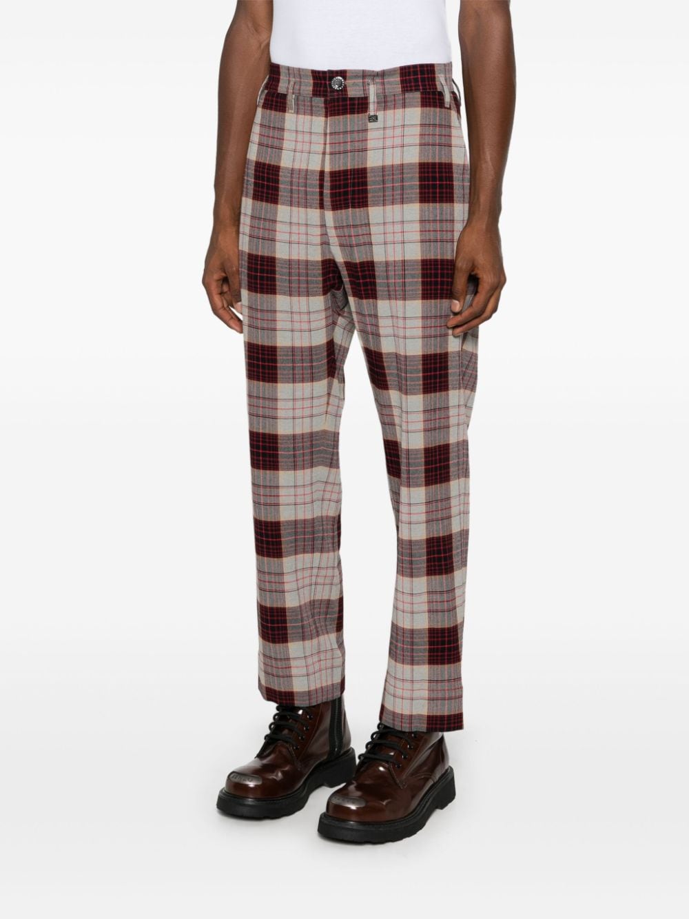 VIVIENNE WESTWOOD Check Pattern Mid Waist Slim Cut Cropped Leg Trousers