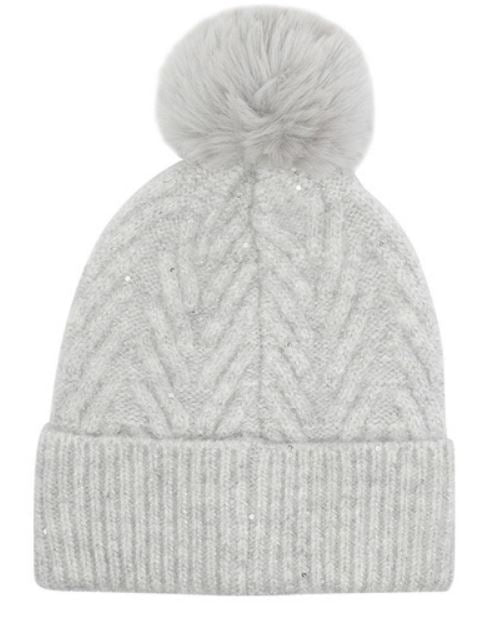 LIU JO Chevron Pattern Ribbed Brim Hat with Pompom Detail