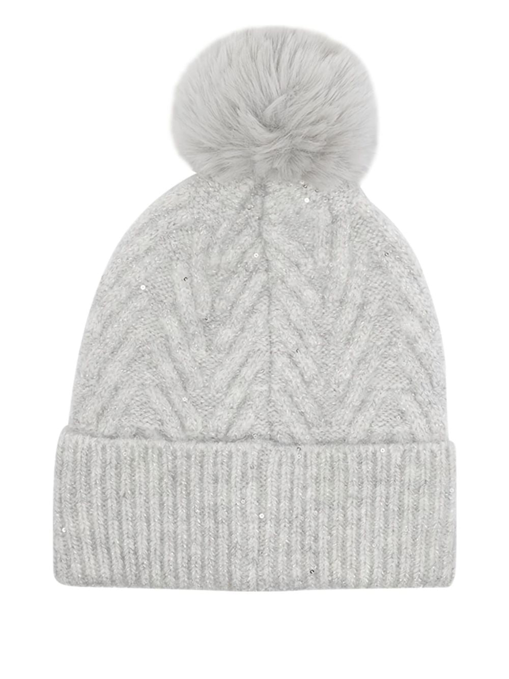 LIU JO Chevron Pattern Ribbed Brim Hat with Pompom Detail