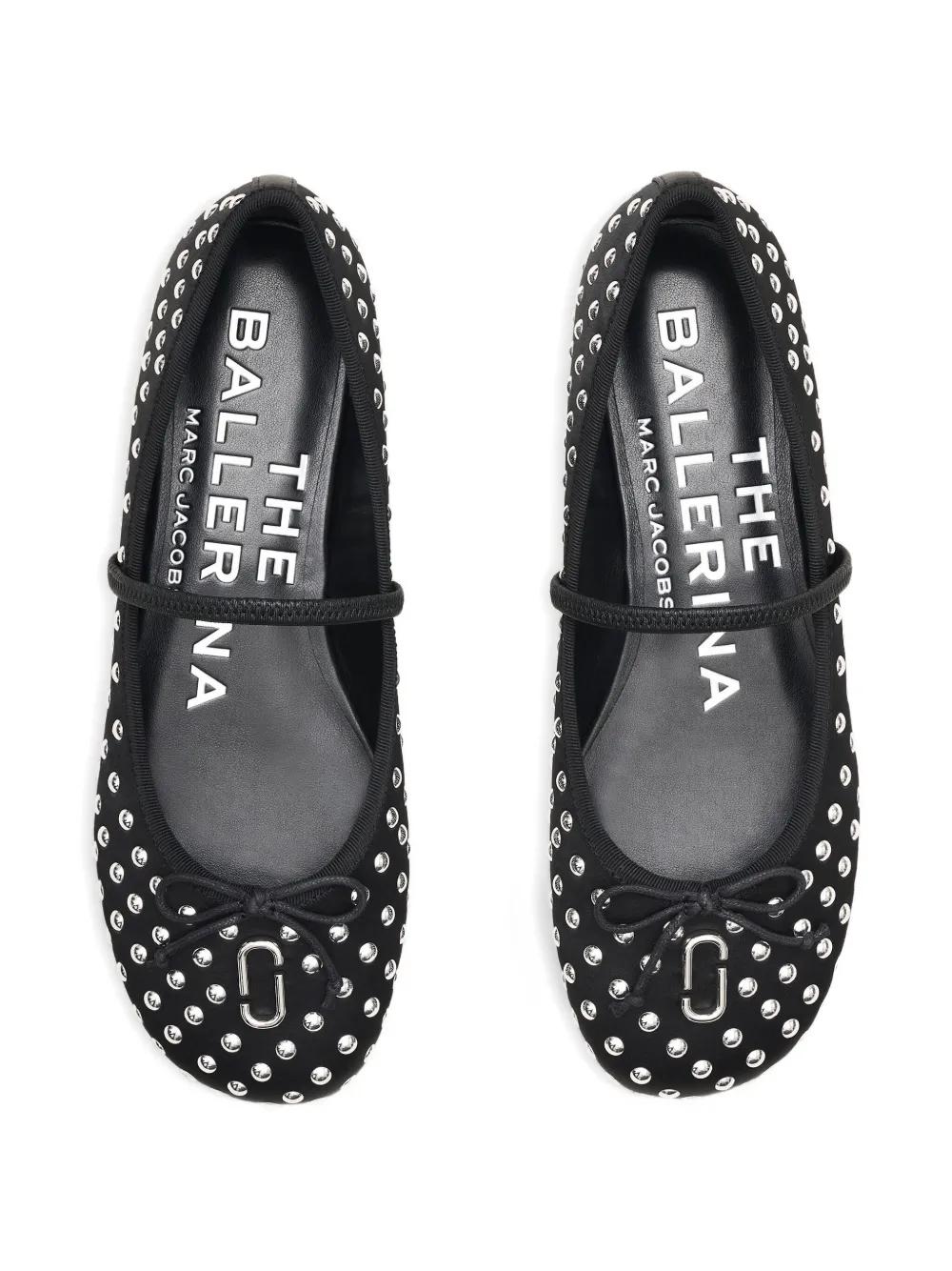 MARC JACOBS Studded Ballet Flats with Ankle Strap and Bow Detail