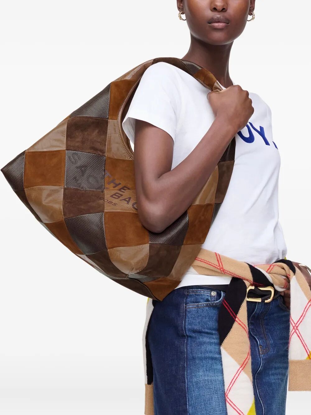 MARC JACOBS Suede Patchwork Sack Handbag (38 x 23 x 21 CM)