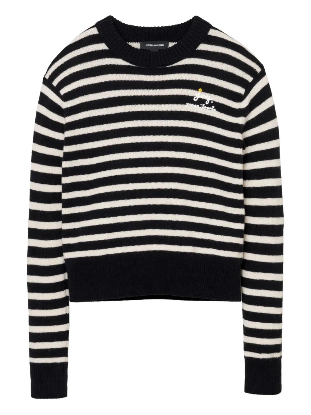 MARC JACOBS Striped Pattern Sweater with Floral Embellishments