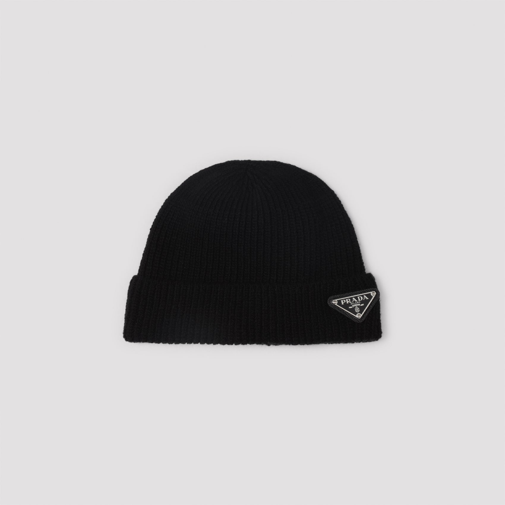 PRADA Ribbed Wool and Cashmere Beanie with Triangle Logo