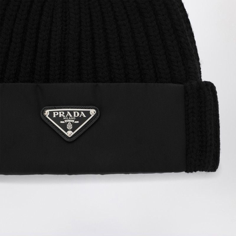 PRADA Wool and Re-Nylon Beanie with Triangle Logo