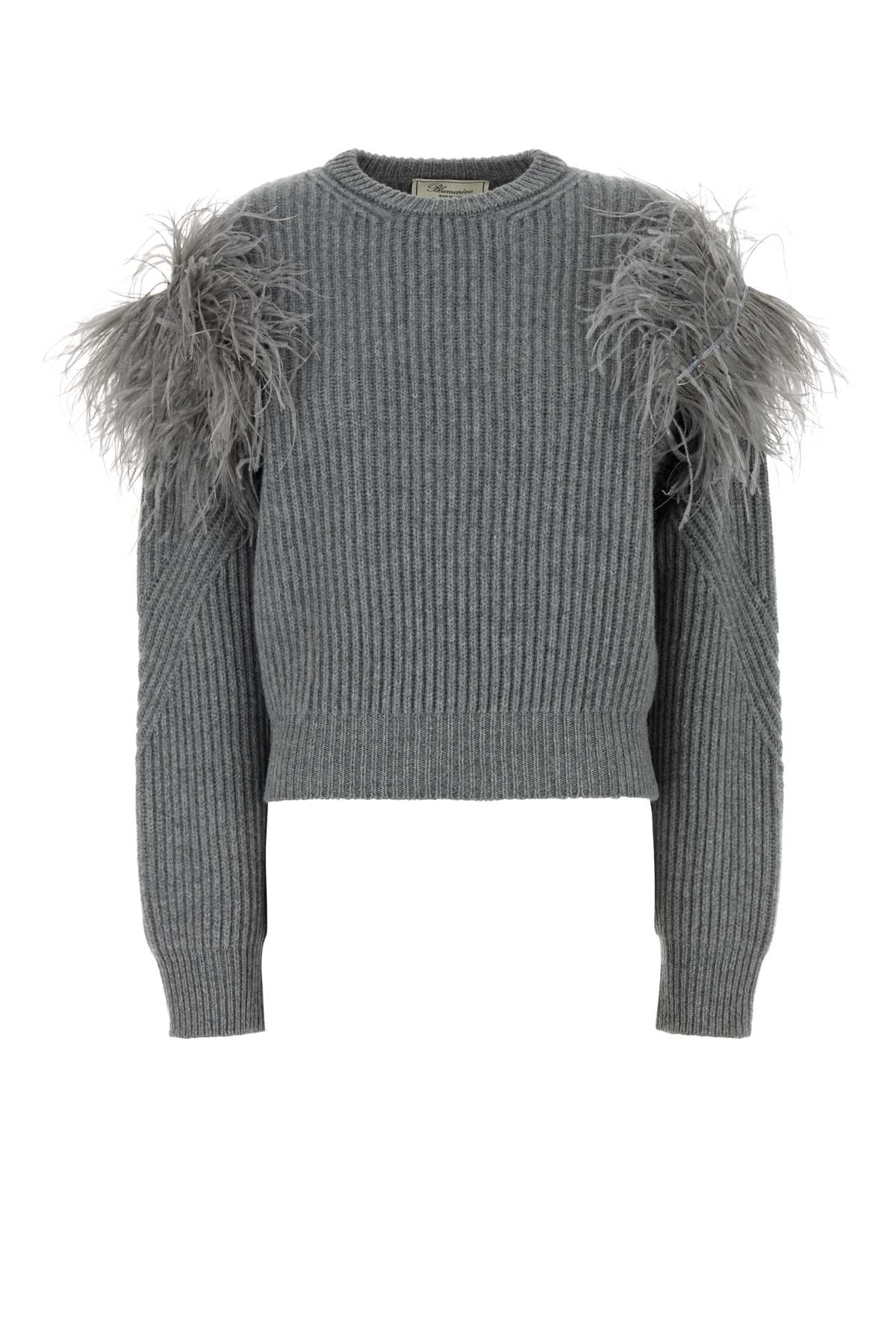 BLUMARINE Wool Sweater with Feather Knit Details