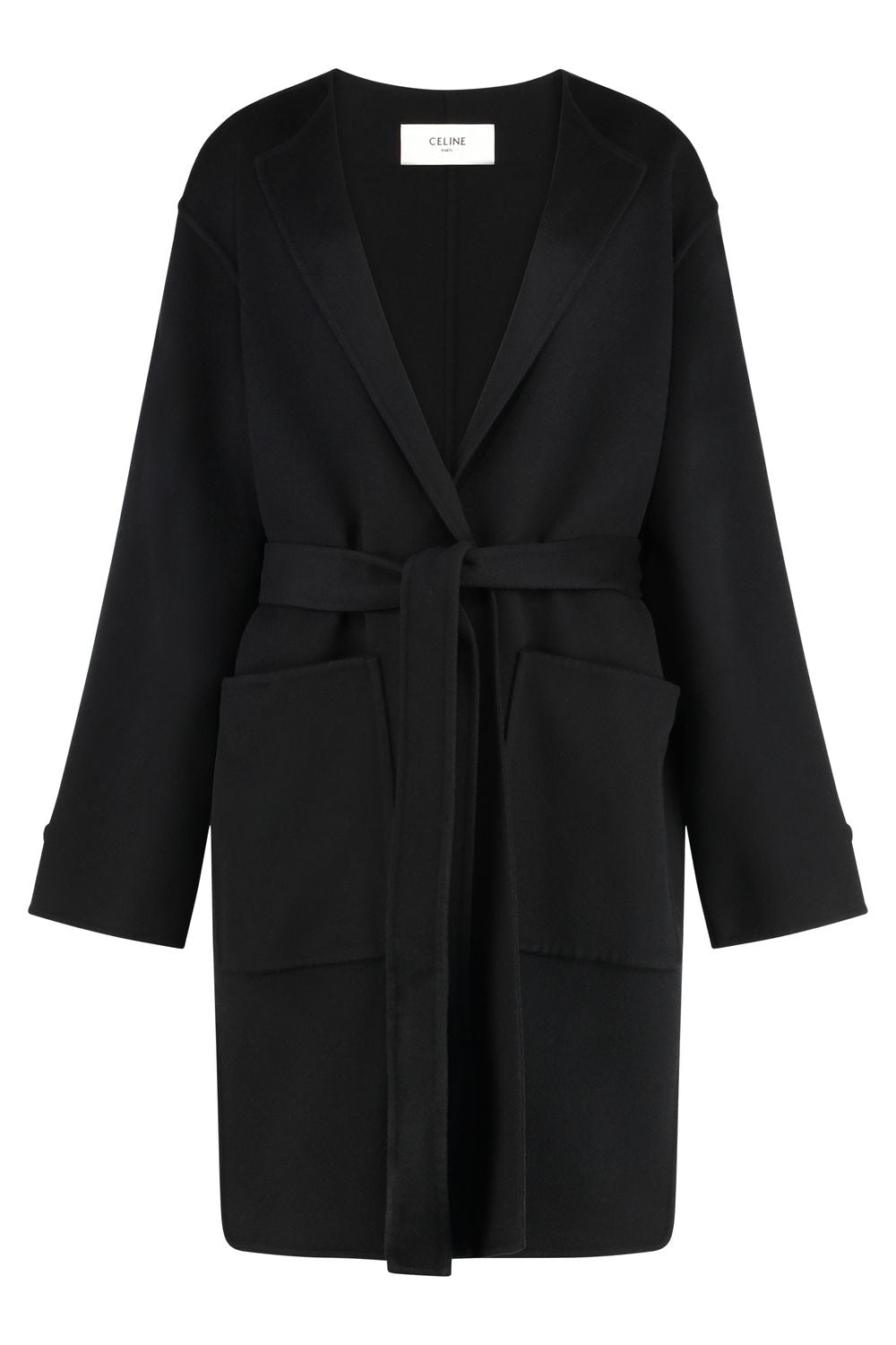 CELINE Cashmere Jacket with Leather Details and Coordinated Waist Belt