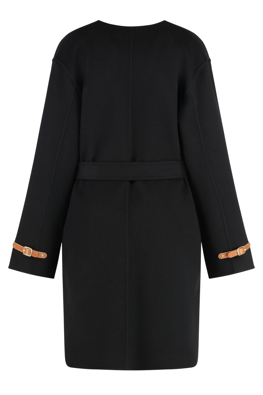 CELINE Cashmere Jacket with Leather Details and Coordinated Waist Belt