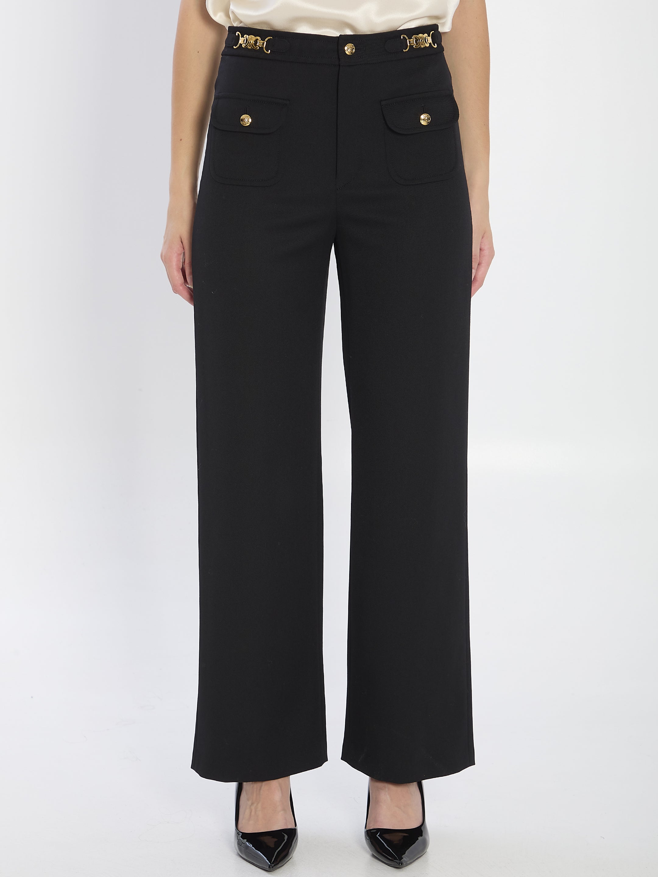 CELINE Wool Trousers with Diagonal Weave - Size 36 FR