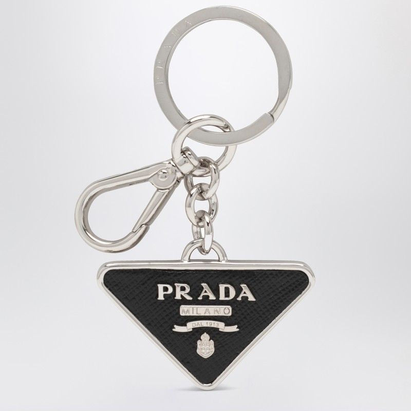 PRADA Two-Tone Leather and Metal Keychain